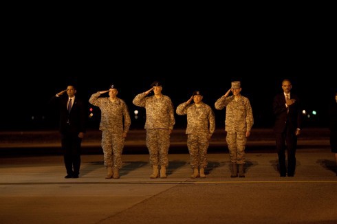 President Barack Obama attends a ceremony at Dover Air Force Base in Dover, Del., Oct. 29, 2009, for the dignified transfer of 18 U.S. personnel who died in Afghanistan.