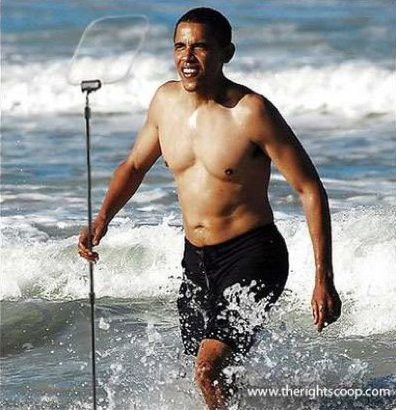 obama swim teleprompter