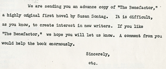 WOULD YOU BLURB SUSAN SONTAG?