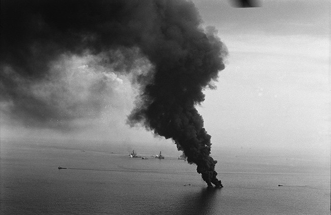 Oil is burned off from the Deepwater Horizon site. 