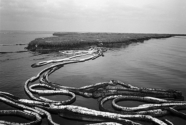 Absorbent booms tangled up near Grand Isle, La.