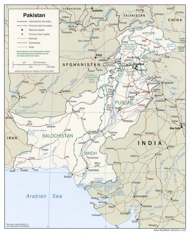 CIA political map of Pakistan from 2002.