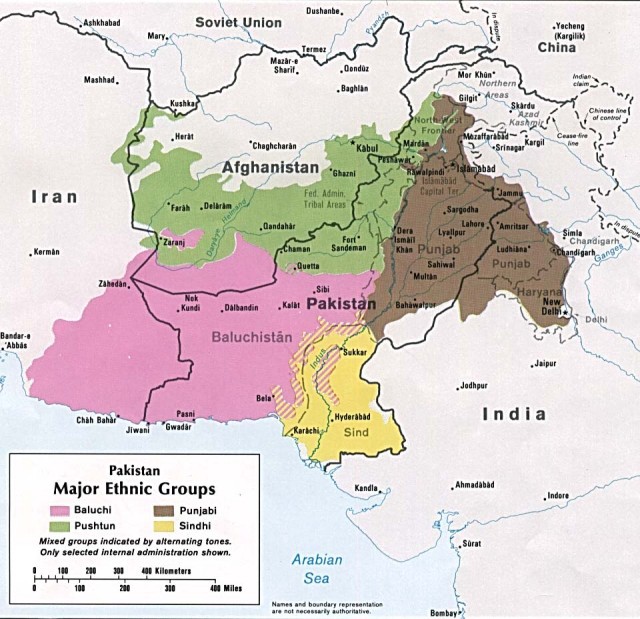 CIA map of "major ethnic groups" of Pakistan from 1980.